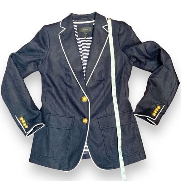 J. Crew Rhodes Navy Blue Blazer 100% Linen Nautical Crest Gold Buttons Size 00 - Picture 11 of 12